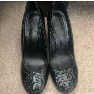 Tory Burch - Snakeskin Patent Black Wedges - 6.5